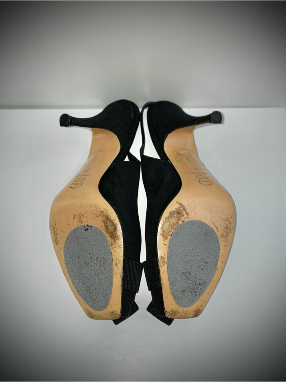 Classic Black Slingback Peep-Toe Heels with Front Bow - Picture 6 of 8